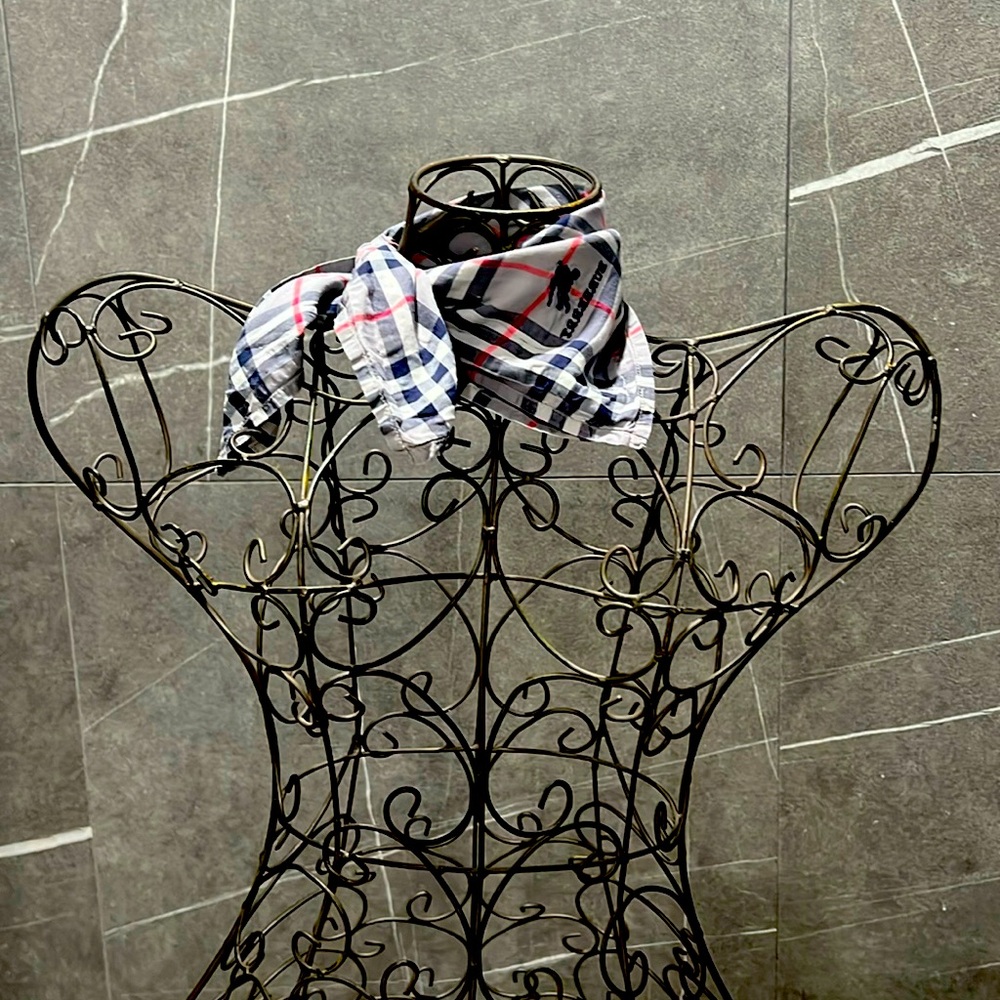 Burberry Handkerchief gray and blue square 17 1/2 by 17 1/2 cotton